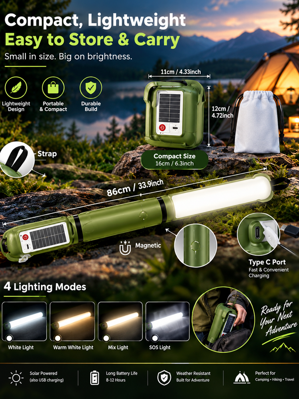 Inflatable Solar Camping Light with Power Bank – USB-C