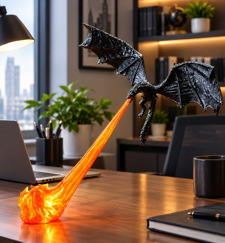 Fire-Breathing Dragon LED Lamp – Fantasy Dragon Night Light for Shelf & Desk