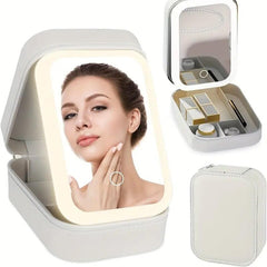 Portable LED Makeup Box / Vanity Case with Smart Mirror | Rechargeable Vanity Case with 3-Color Lighting | Portable and Compact Design with Storage |