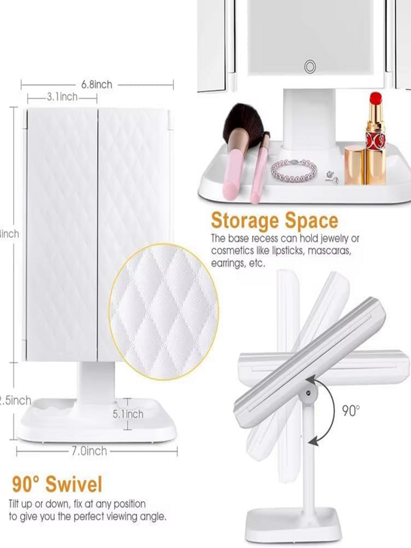 Tri-Fold LED Vanity Mirror Three Panel