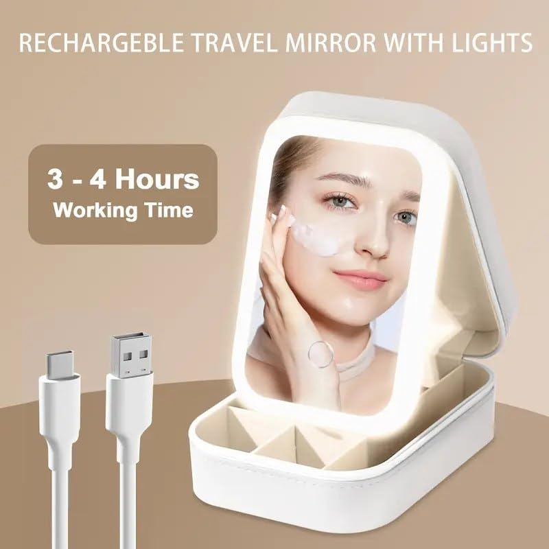Portable LED Makeup Box / Vanity Case with Smart Mirror | Rechargeable Vanity Case with 3-Color Lighting | Portable and Compact Design with Storage |