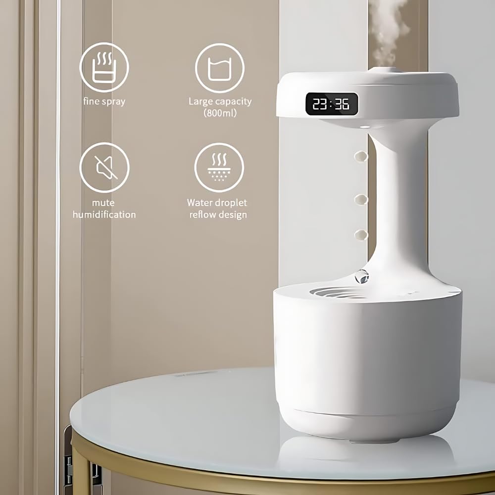 Anti-Gravity Water Drop Humidifier with 800ml Tank | Essential Oil with  2 Mist Modes | Silent Operation with LED Display | Mist Diffuser for Home, Bedroom & Office | Ultra Sonic LED NᎥght-LᎥght humᎥdᎥfᎥer |