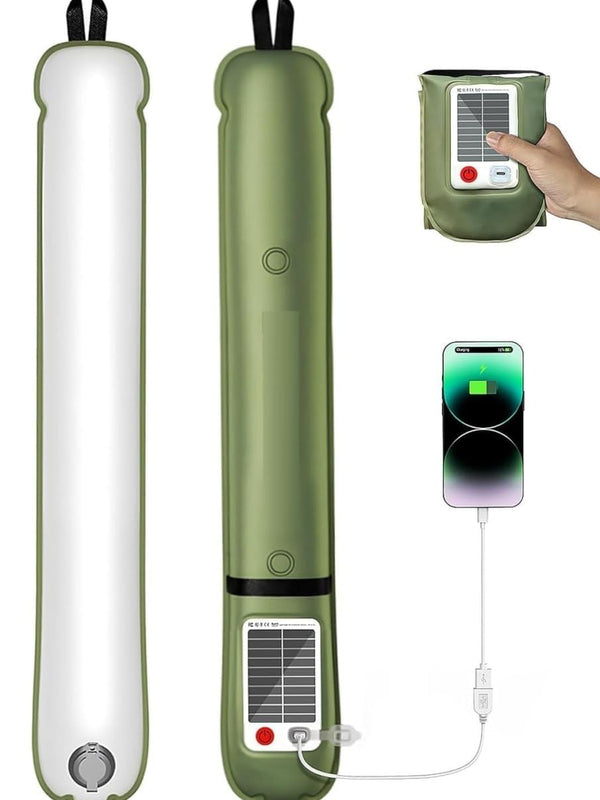 Inflatable Solar Camping Light - Portable Waterproof LED Tube Light with Solar & USB Charging, 3-Way Magnetic & Hanging Attachment for Emergency, Tent & Outdoor