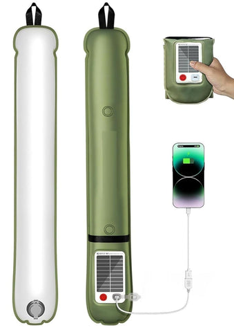 Inflatable Solar Camping Light - Portable Waterproof LED Tube Light with Solar & USB Charging, 3-Way Magnetic & Hanging Attachment for Emergency, Tent & Outdoor