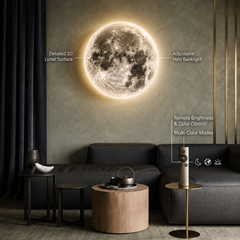 3D Moon LED Wall Lamp Modern Art Deco Lighting | 3 Colour Changing Indoor Wall Mounted Celling Light Wall Sconce Moon Lights for Living Room Bedroom Hallway, Corded Electric (500 MM)