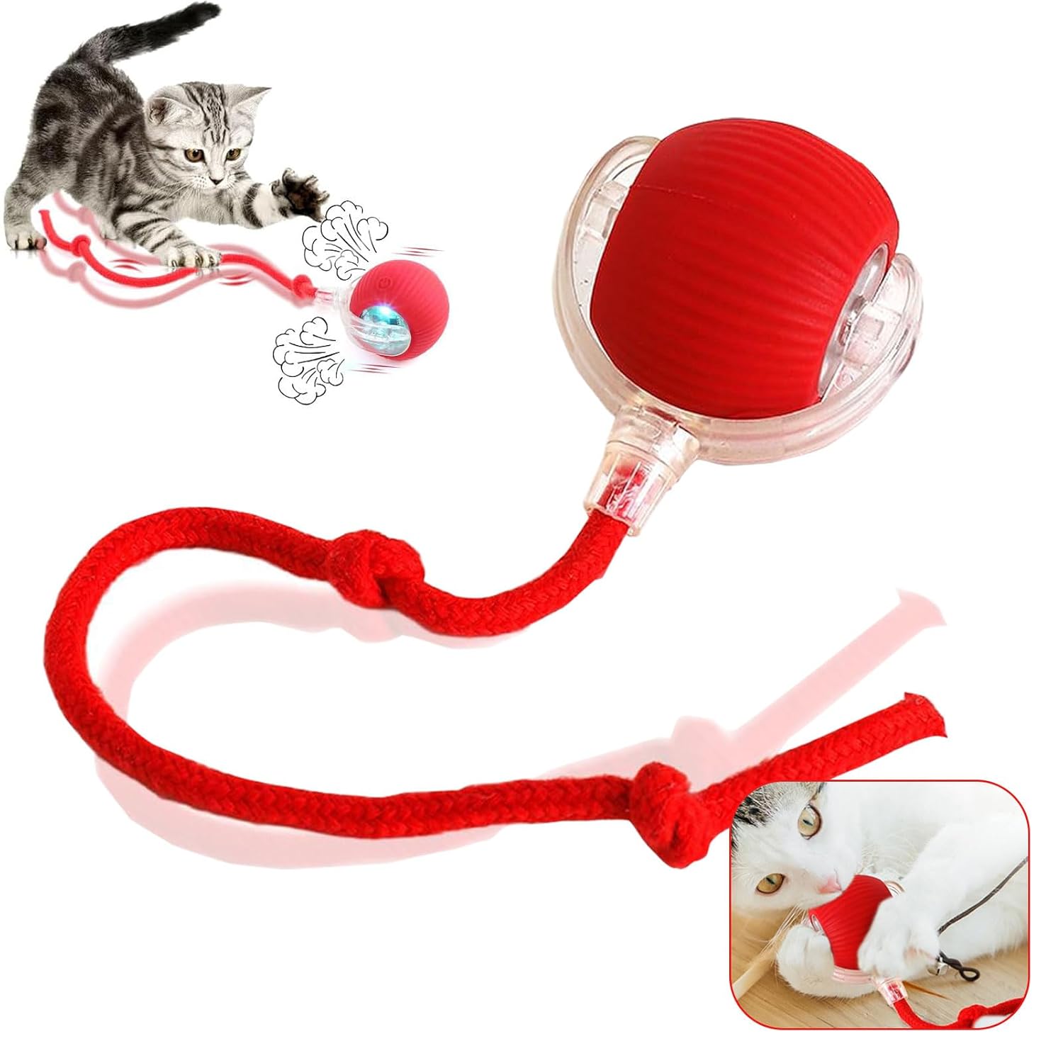 Electric Automatic Cat Rolling Ball Toy with Tail | Obstacle Avoidance Sensor And Motion Activated | Smart Silicone & Tough Built | Rechargable