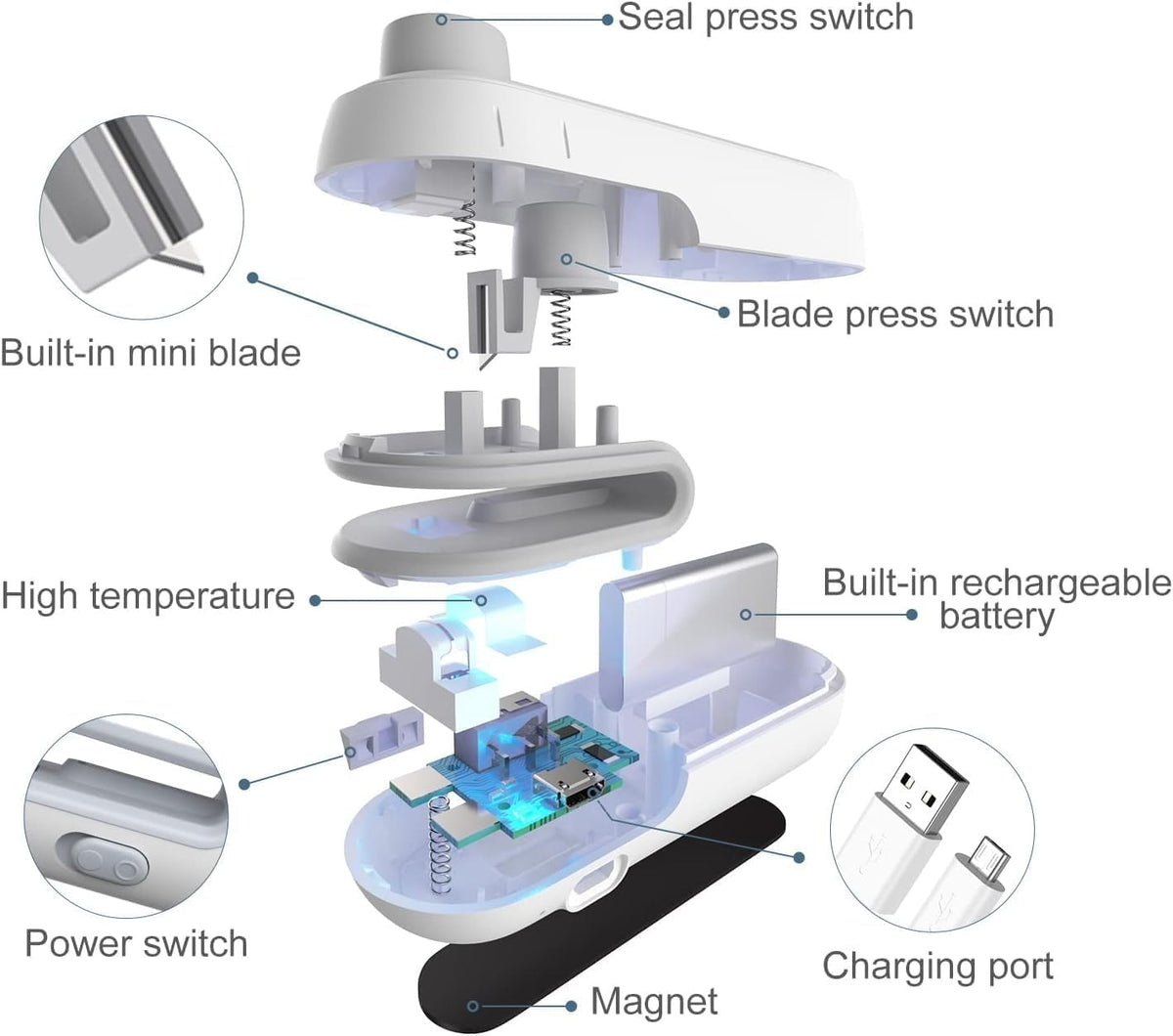 Portable Mini Sealing Machine Handheld | Packet Sealer | for Food , Snacks, Chips, Fresh Storage, Plastic Bag | Automatic Sealing Machine | Type C Charging