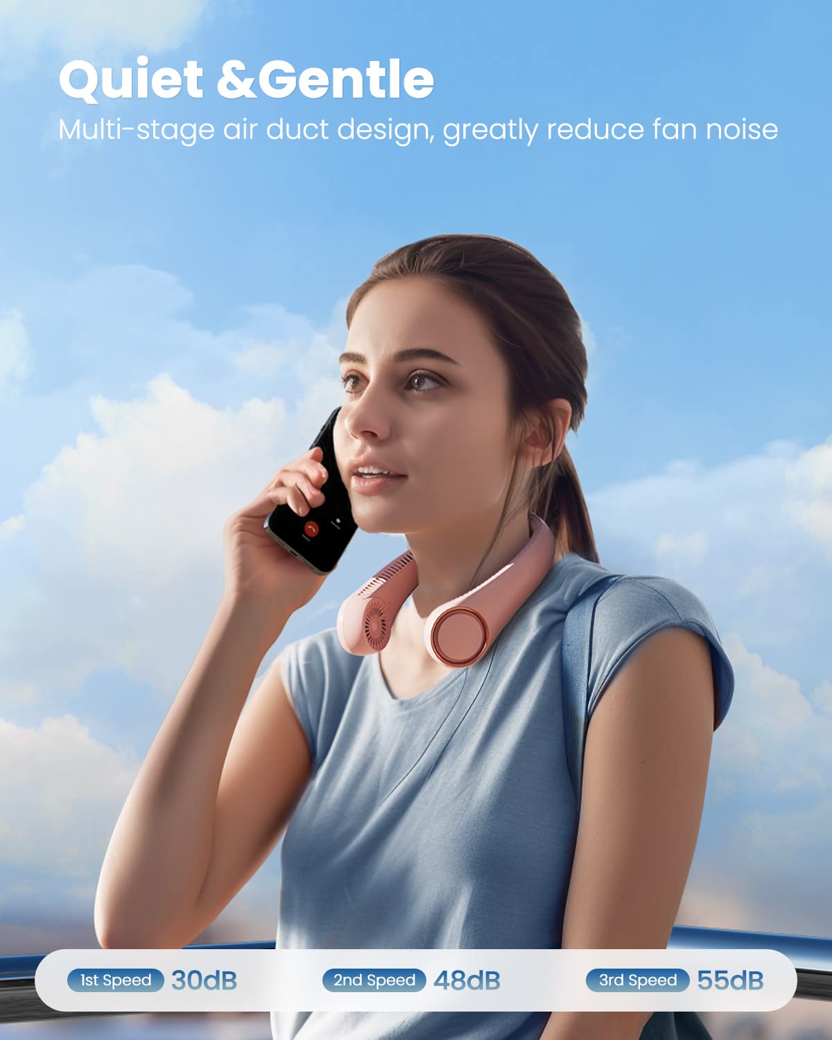 Portable Rechargeable Neck Fan - 5 Speed Mode | Hands-Free Bladeless | 4000 mAh Battery Operated Wearable 360° Personal Fan | Twistable, Rechargeable Collar Fans & Multi-Color | With Cooling Plate Technology |