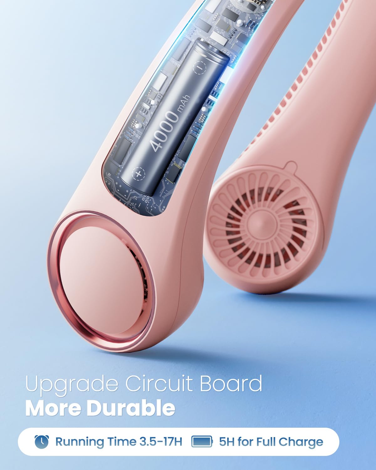 Portable Rechargeable Neck/Collar Fan - 5 Speed Mode | Hands-Free Bladeless | 4000 mAh Battery Operated Wearable 360° Personal Fan | Twistable, Rechargeable & Multi-Color | With Cooling Plate Technology |