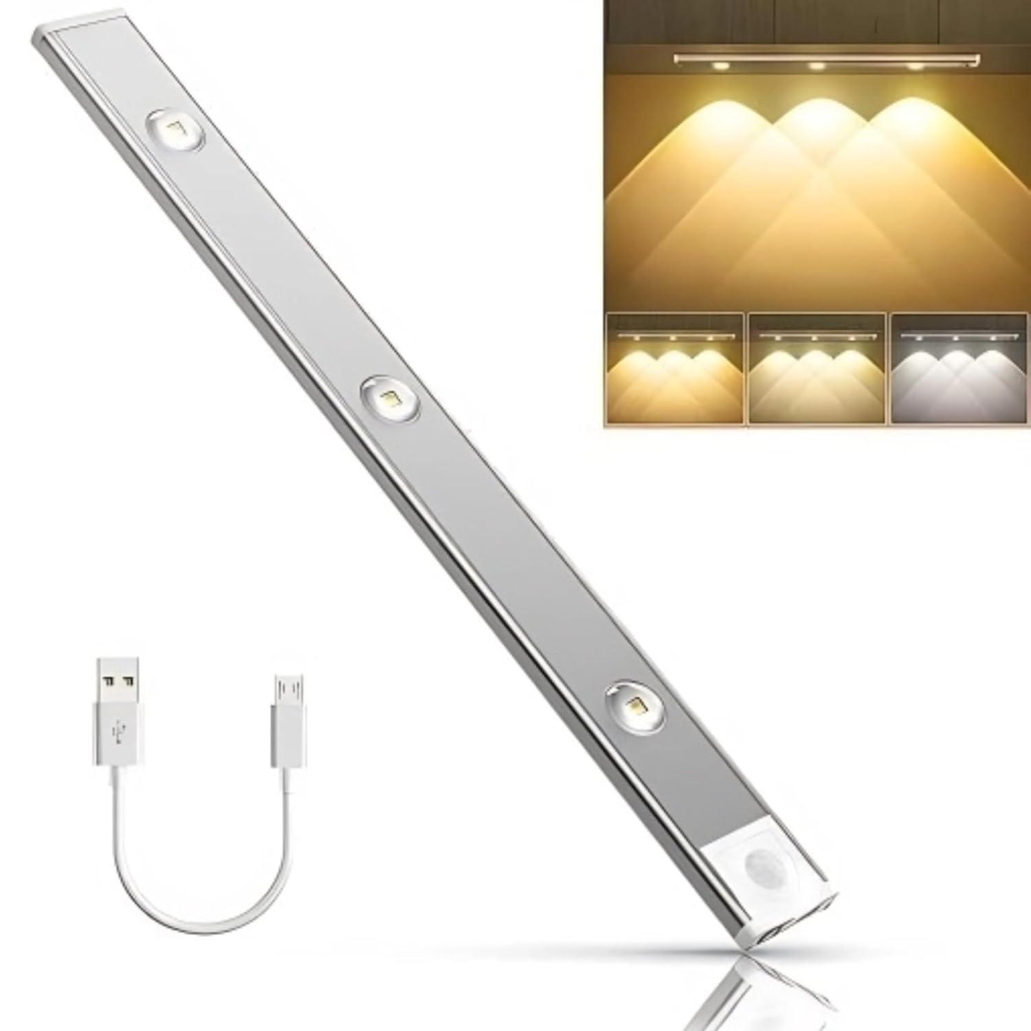 Motion Sensor Under Cabinet LED Lights [40 cms] |Batter Operated USB Rechargeable | Wireless & Magnetic | Long Lasting Battery Life |