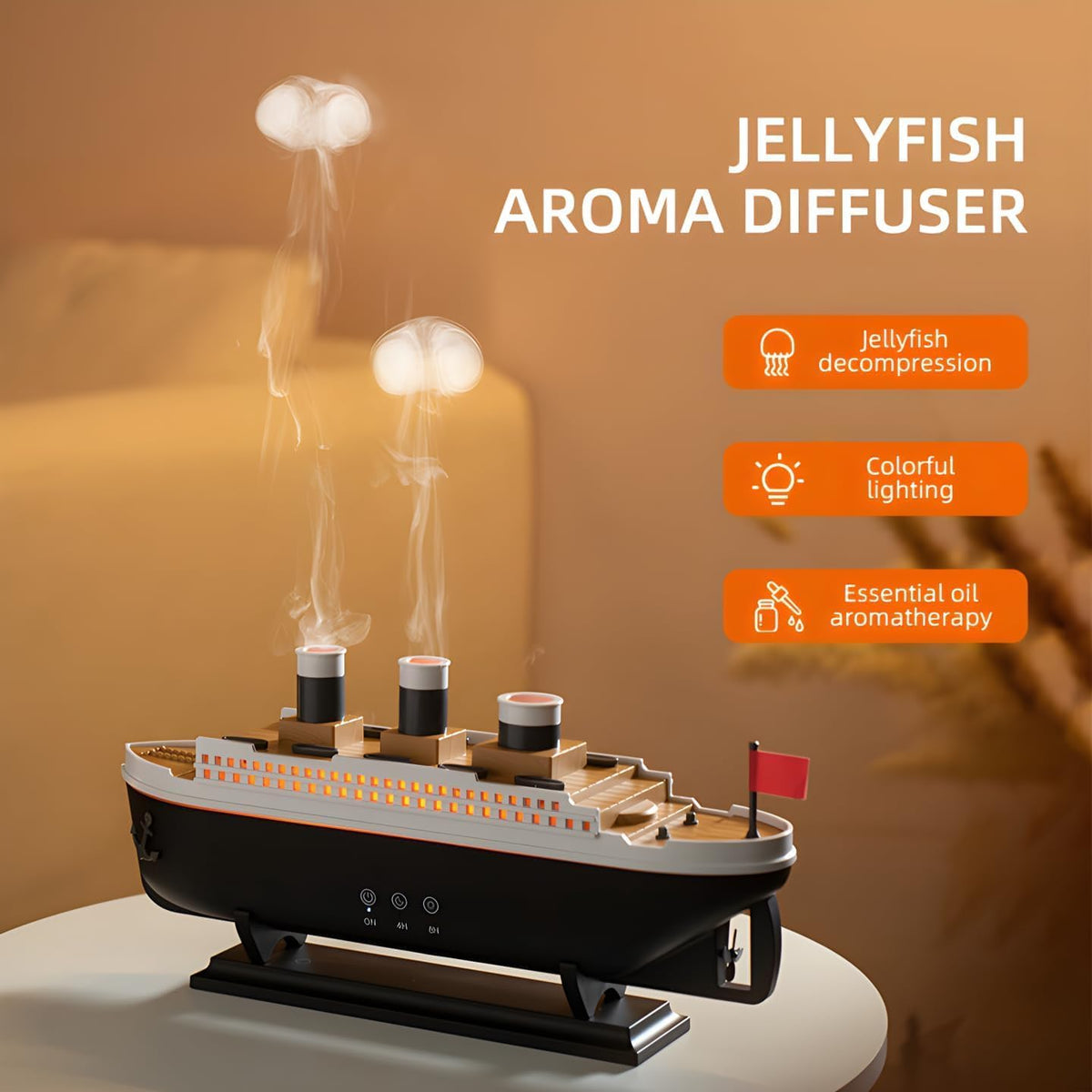 Titanic Themed Aroma Humidifier Diffuser | Ultrasonic Aromatherapy Mist Diffuser | Multi-Colour LED | NigLᎥghtght Mist Diffuser for Home, Office & Gifting | Steamship Essential Oil Air Humidifier | With Remote |