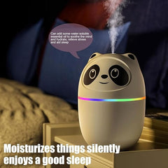 Panda Shape Cool Mist Humidifier & Essential Oil Aroma Diffuser|  Ultrasonic Quiet Humidifier | Portable Design | Relaxing Night Light |For Home, Office, Car & Indoors | 300 ml Tank | Multi-Color LED