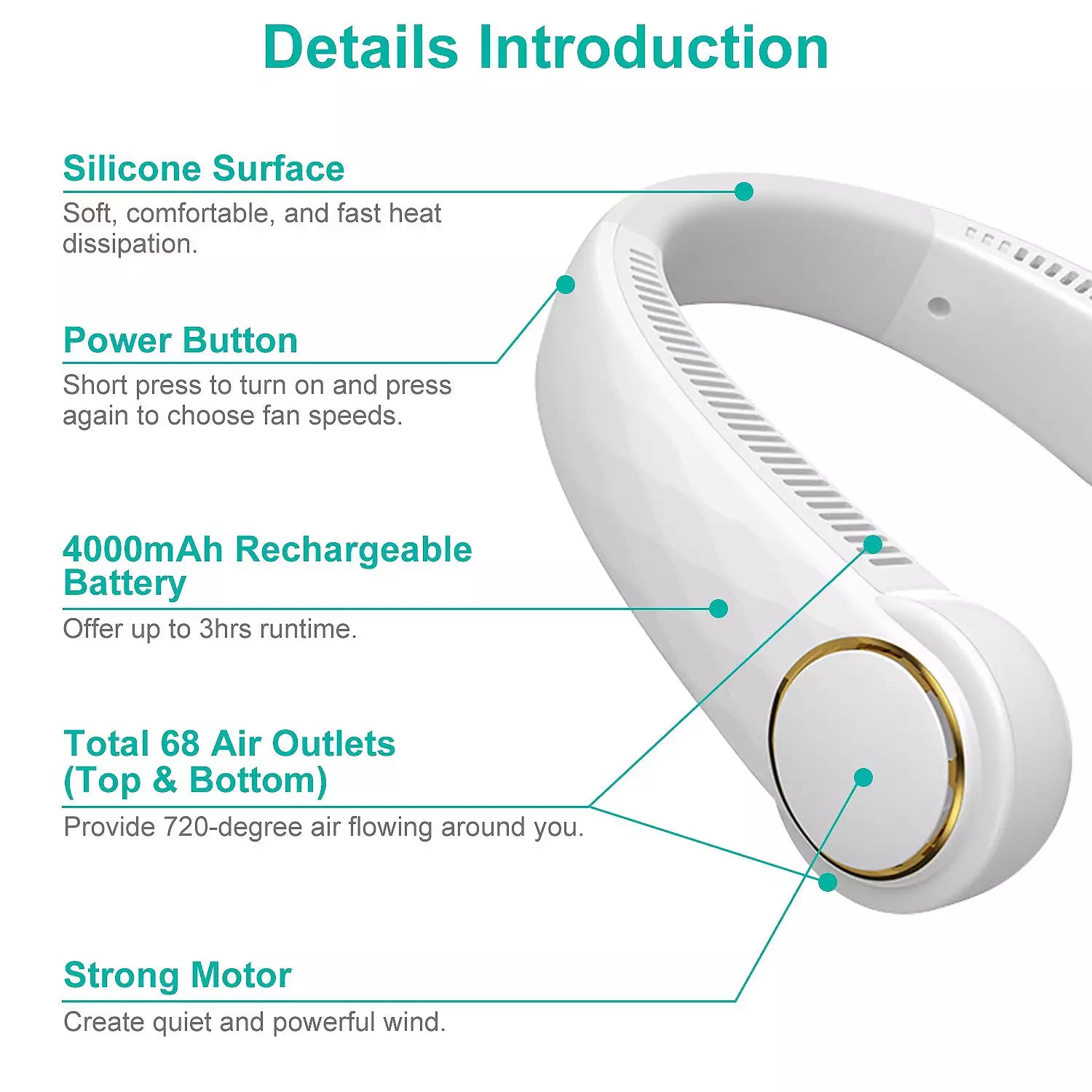 Portable Rechargeable Neck/Collar Fan - 5 Speed Mode | Hands-Free Bladeless | 4000 mAh Battery Operated Wearable 360° Personal Fan | Twistable, Rechargeable & Multi-Color | With Cooling Plate Technology |