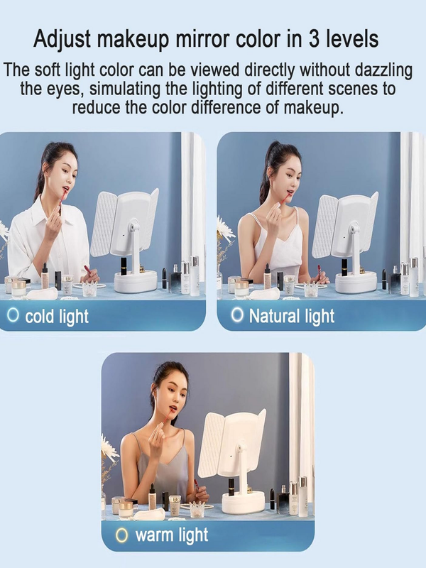 Tri-Fold LED Vanity Mirror Three Panel