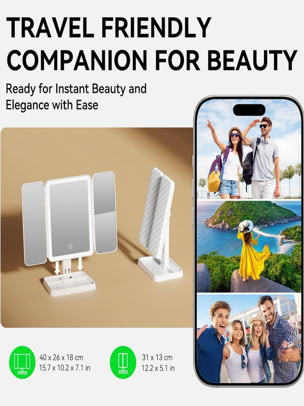 Tri-Fold LED Vanity Mirror Three Panel