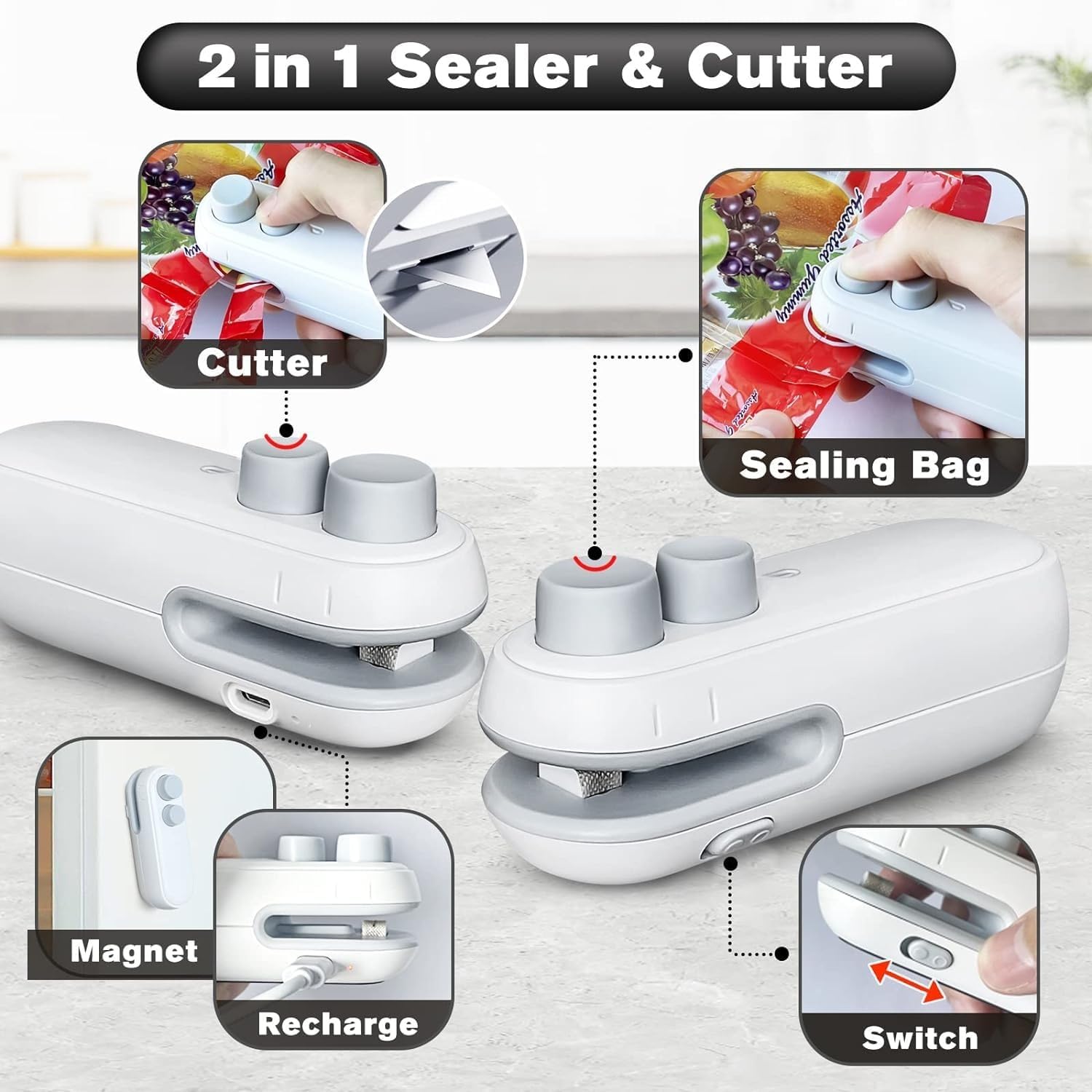 Portable Mini Sealing Machine Handheld | Packet Sealer | for Food , Snacks, Chips, Fresh Storage, Plastic Bag | Automatic Sealing Machine | Type C Charging