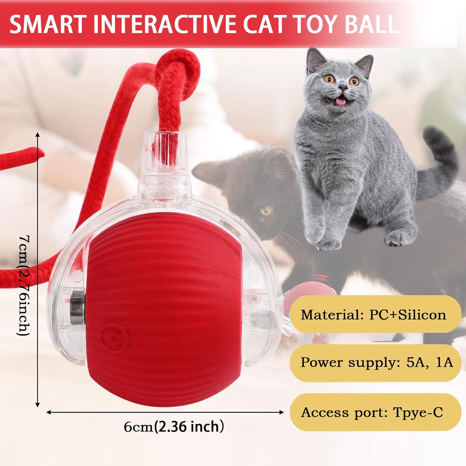 Electric Automatic Cat Rolling Ball Toy with Tail | Obstacle Avoidance Sensor And Motion Activated | Smart Silicone & Tough Built | Rechargable