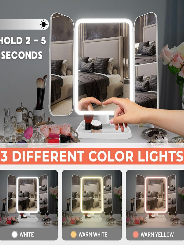 Tri-Fold LED Vanity Mirror Three Panel