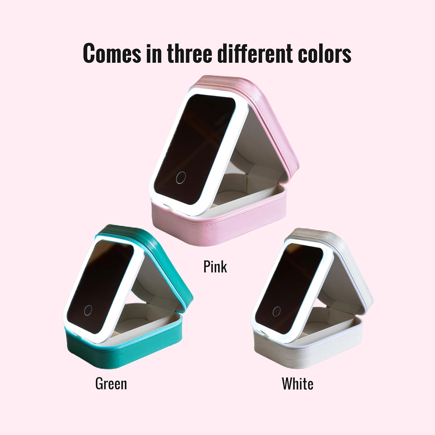 Portable LED Makeup Box / Vanity Case with Smart Mirror | Rechargeable Vanity Case with 3-Color Lighting | Portable and Compact Design with Storage |