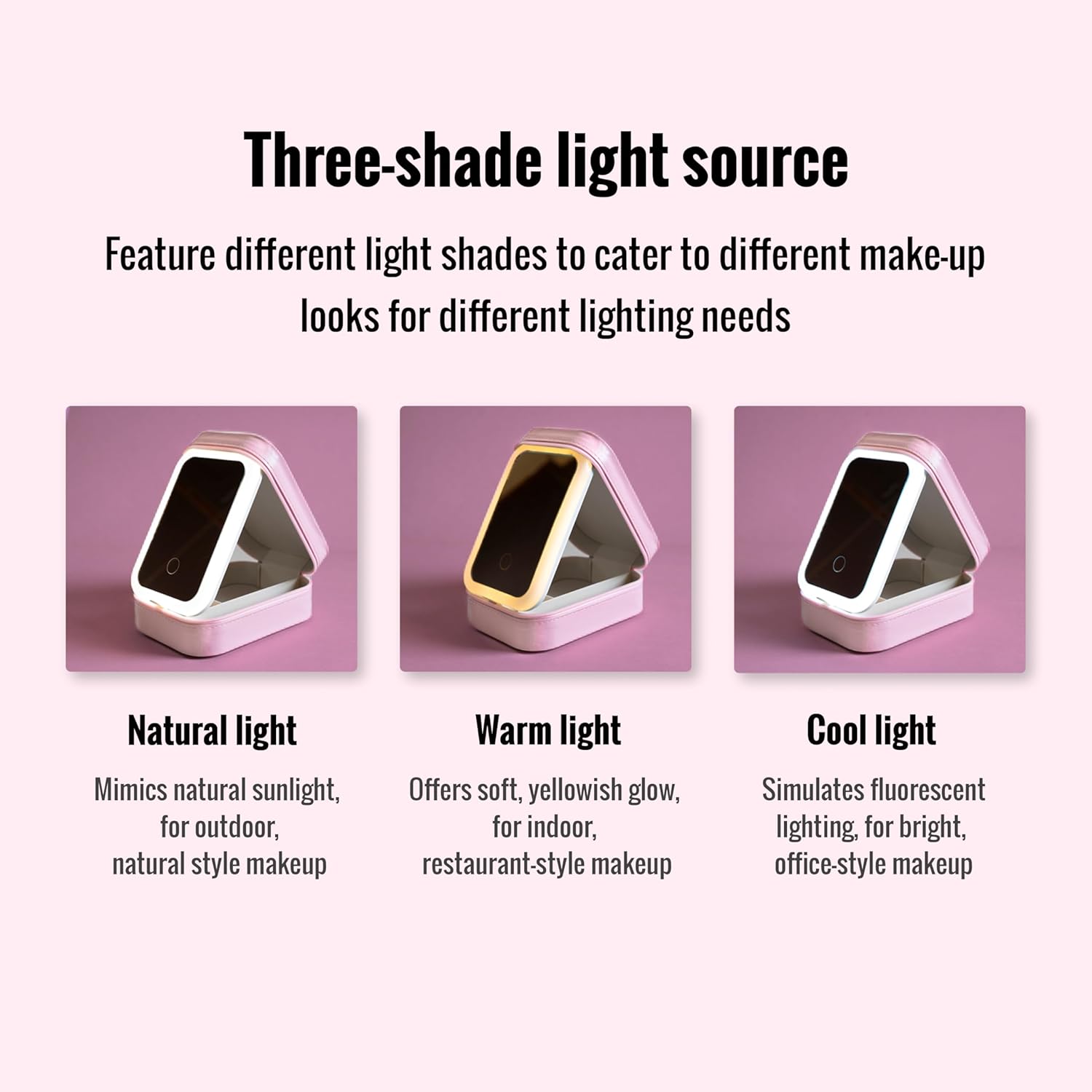 Portable LED Makeup Box / Vanity Case with Smart Mirror | Rechargeable Vanity Case with 3-Color Lighting | Portable and Compact Design with Storage |