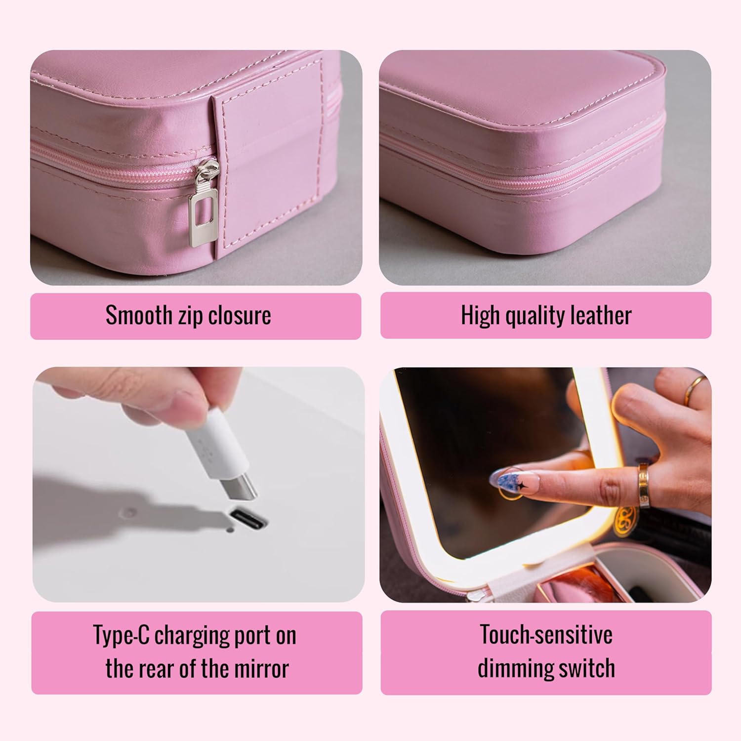 Portable LED Makeup Box / Vanity Case with Smart Mirror | Rechargeable Vanity Case with 3-Color Lighting | Portable and Compact Design with Storage |