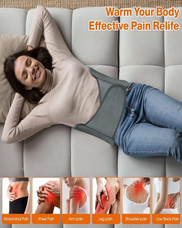 Woman relaxing with the heating belt on her lower back
