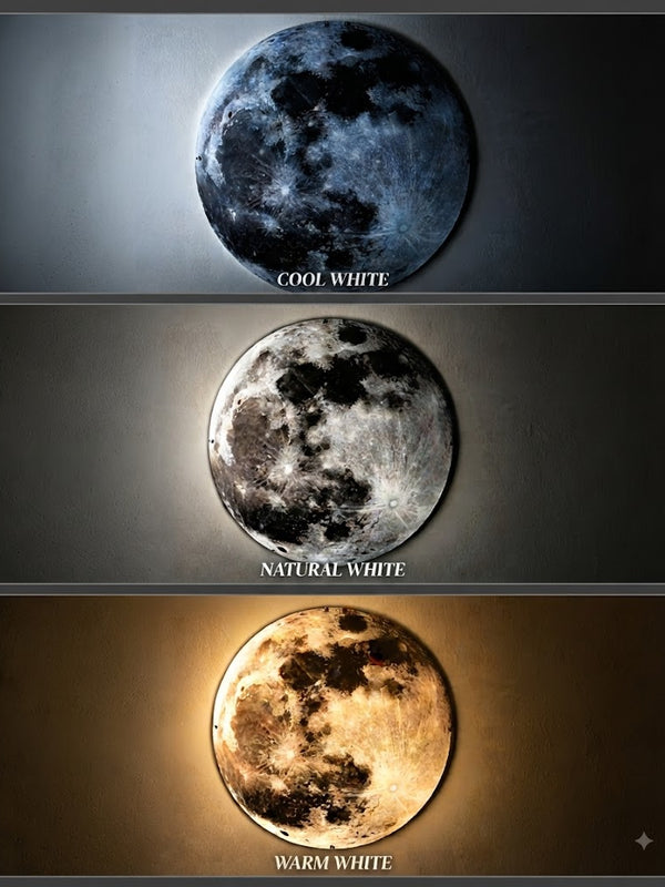 3D Moon LED Wall Lamp Modern Art Deco Lighting | 3 Colour Changing Indoor Wall Mounted Celling Light Wall Sconce Moon Lights for Living Room Bedroom Hallway, Corded Electric (500 MM)