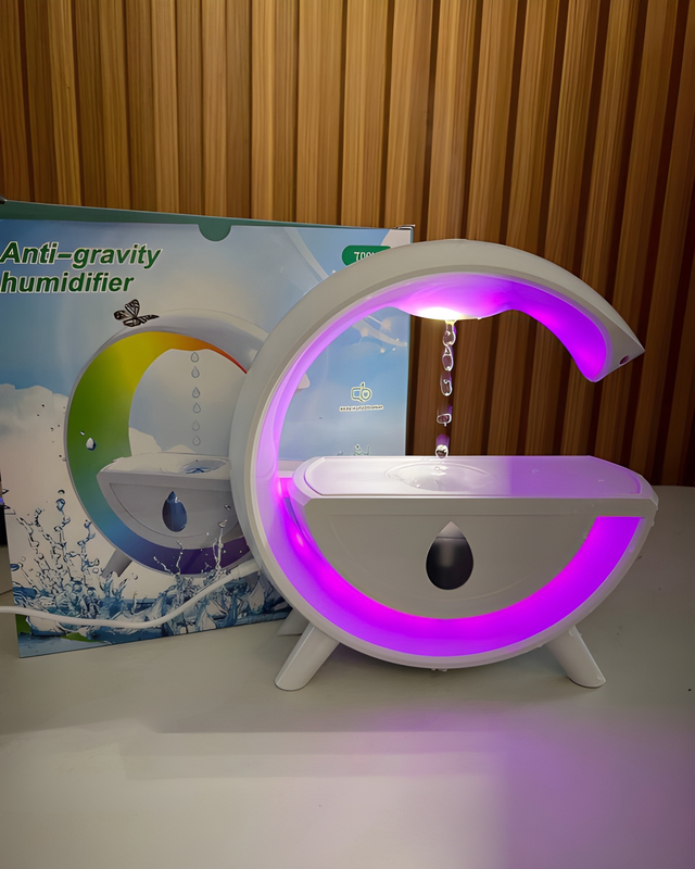 Anti-gravity humidifier with Bluetooth speaker and RGB ring light
