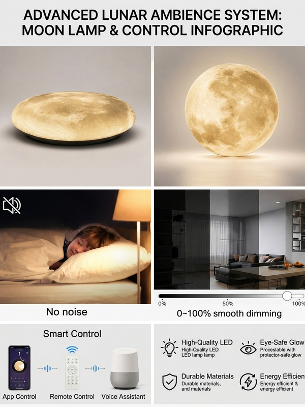 3D Moon LED Wall Lamp Modern Art Deco Lighting | 3 Colour Changing Indoor Wall Mounted Celling Light Wall Sconce Moon Lights for Living Room Bedroom Hallway, Corded Electric (500 MM)