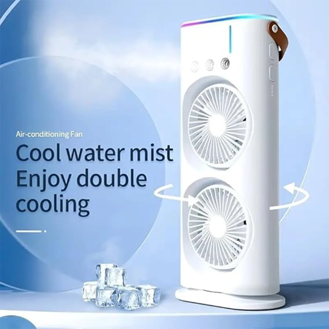 Double Ended Portable Cooler with New 3 Speed Gears & LED Lights | Touch & Remote Control with 120" Rotation | Mist Humidifier & 280ml Ice/ Water Tank | Compact For Home, Office & Outdoor Use |