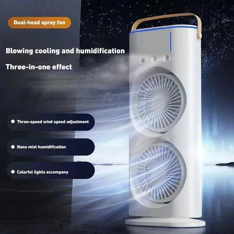 Double Ended Portable Cooler with New 3 Speed Gears & LED Lights | Touch & Remote Control with 120" Rotation | Mist Humidifier & 280ml Ice/ Water Tank | Compact For Home, Office & Outdoor Use |