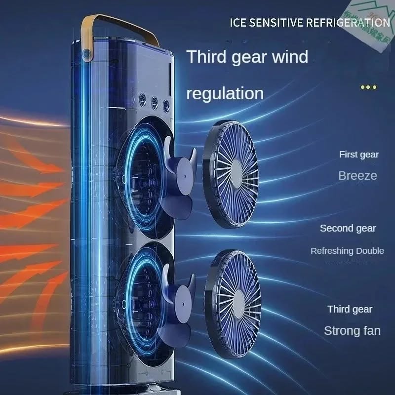 Double Ended Portable Cooler with New 3 Speed Gears & LED Lights | Touch & Remote Control with 120" Rotation | Mist Humidifier & 280ml Ice/ Water Tank | Compact For Home, Office & Outdoor Use |