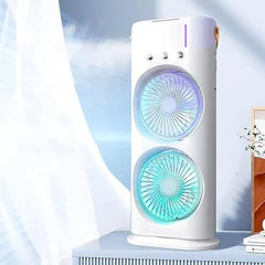 Double Ended Portable Cooler with New 3 Speed Gears & LED Lights | Touch & Remote Control with 120" Rotation | Mist Humidifier & 280ml Ice/ Water Tank | Compact For Home, Office & Outdoor Use |