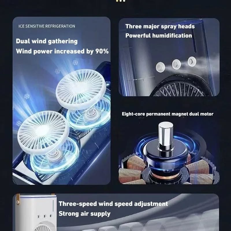 Double Ended Portable Cooler with New 3 Speed Gears & LED Lights | Touch & Remote Control with 120" Rotation | Mist Humidifier & 280ml Ice/ Water Tank | Compact For Home, Office & Outdoor Use |