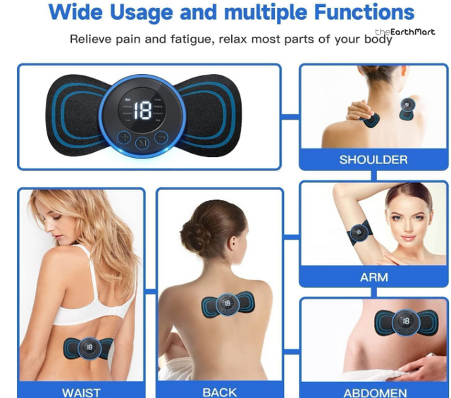 EMS massager used on shoulders, back, arms and legs