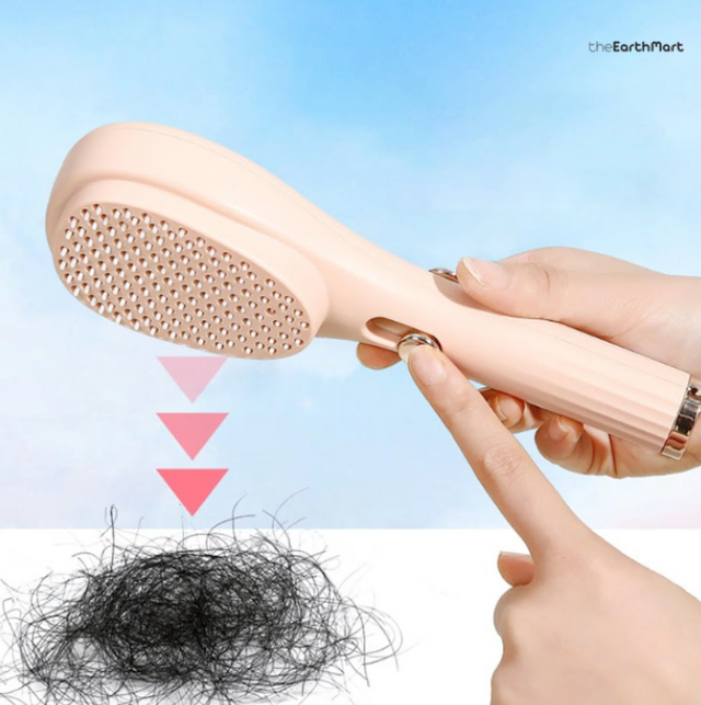 Self-cleaning hair brush releasing trapped hair