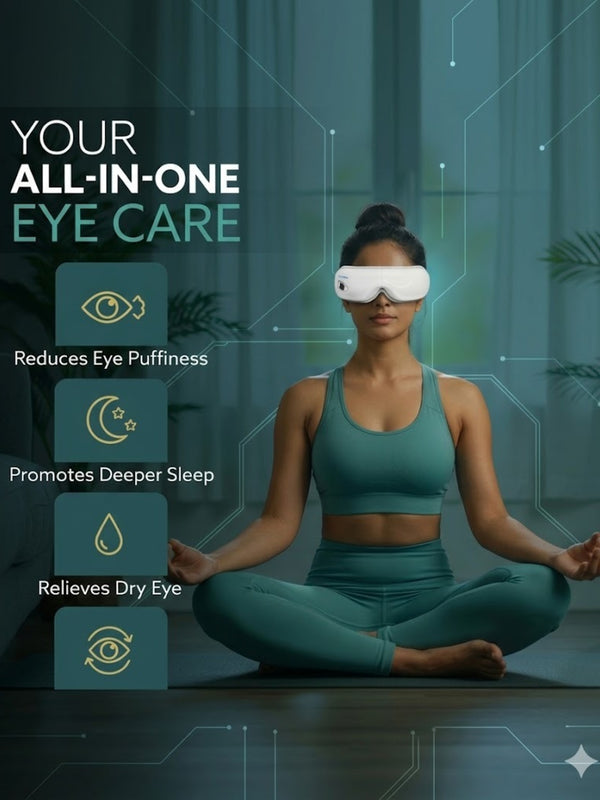 Rechargeable Eye Massager | Mild Heat Option |  for Stress Relief & Dark Circles | Multi Modes ,180° Foldable|