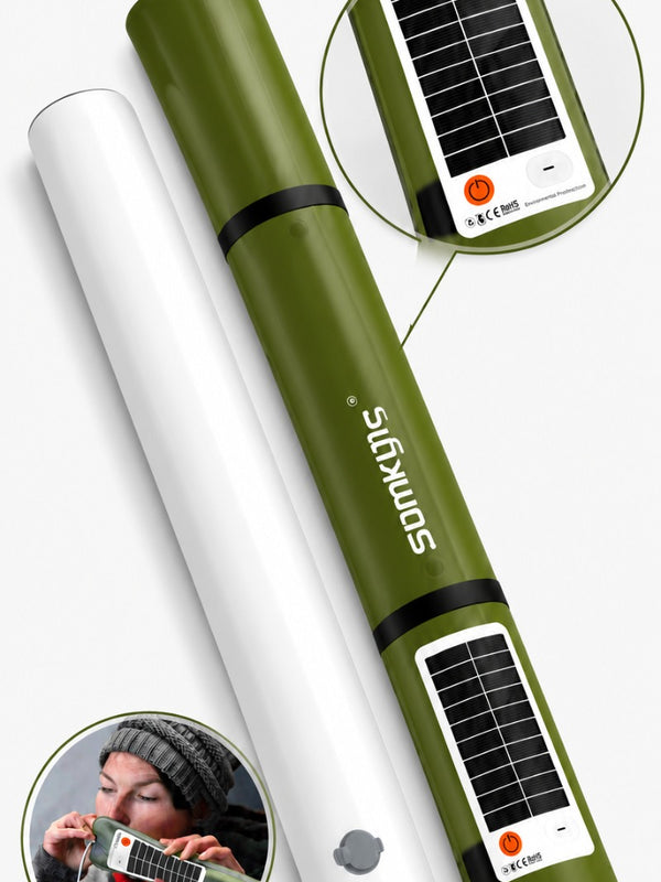 Inflatable Solar Camping Light - Portable Waterproof LED Tube Light with Solar & USB Charging, 3-Way Magnetic & Hanging Attachment for Emergency, Tent & Outdoor