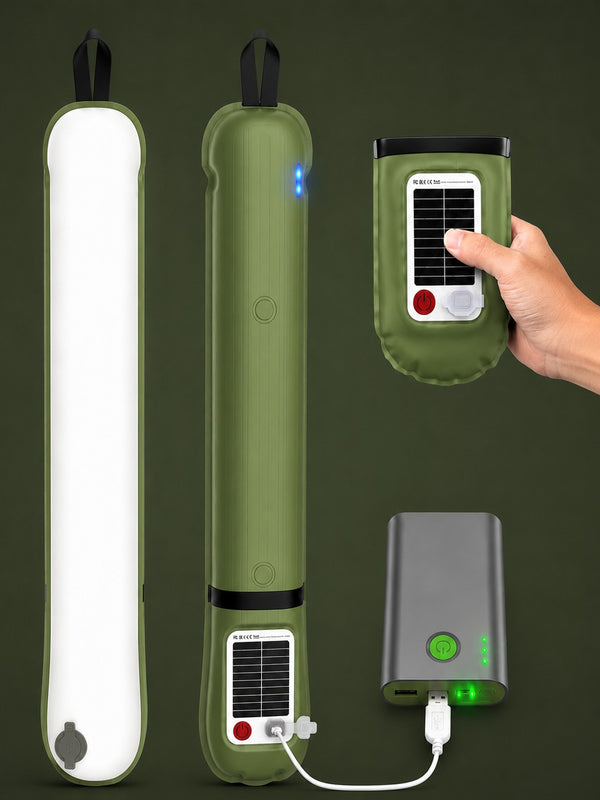 Inflatable Solar Camping Light - Portable Waterproof LED Tube Light with Solar & USB Charging, 3-Way Magnetic & Hanging Attachment for Emergency, Tent & Outdoor