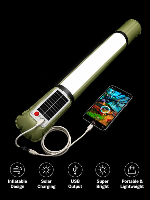 Inflatable Solar Camping Light - Portable Waterproof LED Tube Light with Solar & USB Charging, 3-Way Magnetic & Hanging Attachment for Emergency, Tent & Outdoor