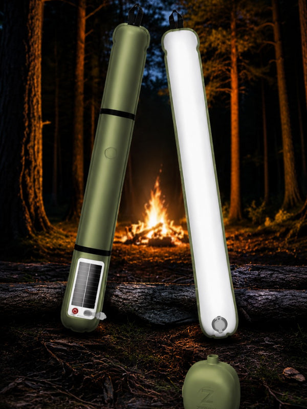 Inflatable Solar Camping Light - Portable Waterproof LED Tube Light with Solar & USB Charging, 3-Way Magnetic & Hanging Attachment for Emergency, Tent & Outdoor