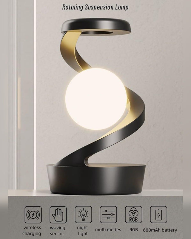 Spiral Moon Lamp – 3D Floating Orb Illusion RGB LED Desk Lamp, Rechargeable