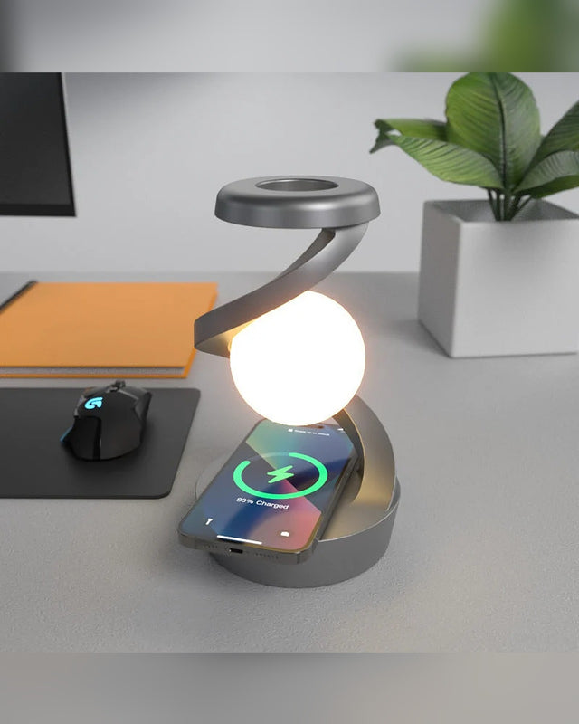 Spiral Moon Lamp – 3D Floating Orb Illusion RGB LED Desk Lamp, Rechargeable