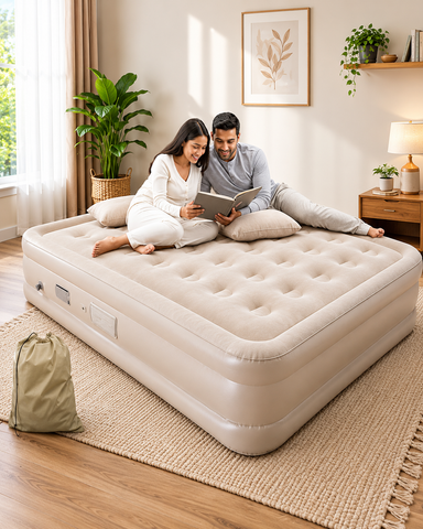 Raised Air Bed with Built-in Electric Pump – Queen & King Size Inflatable Air Mattress, Flocked Top