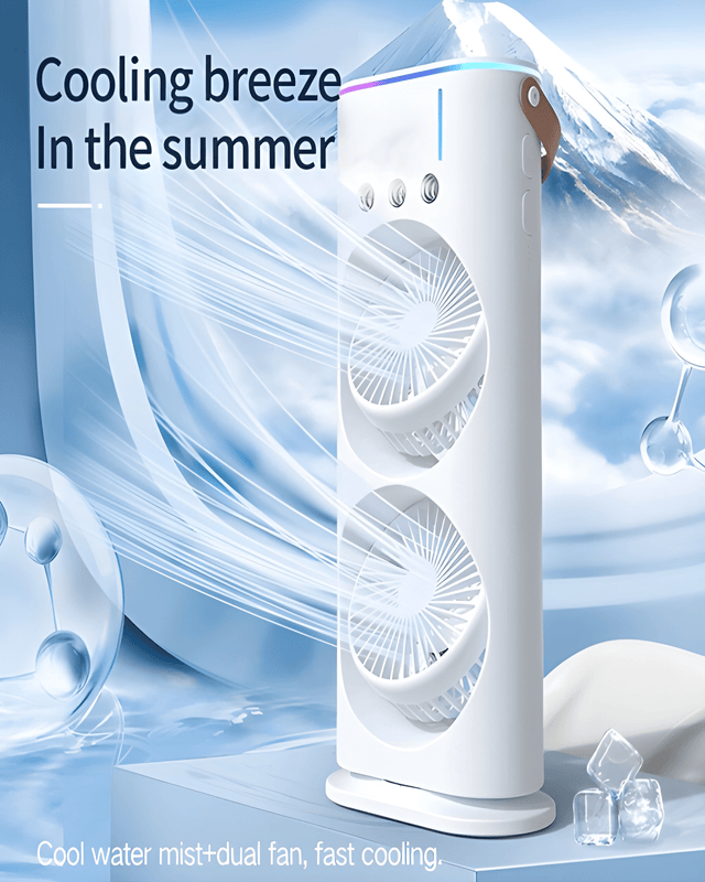 Dual-fan cooler blowing a cool breeze