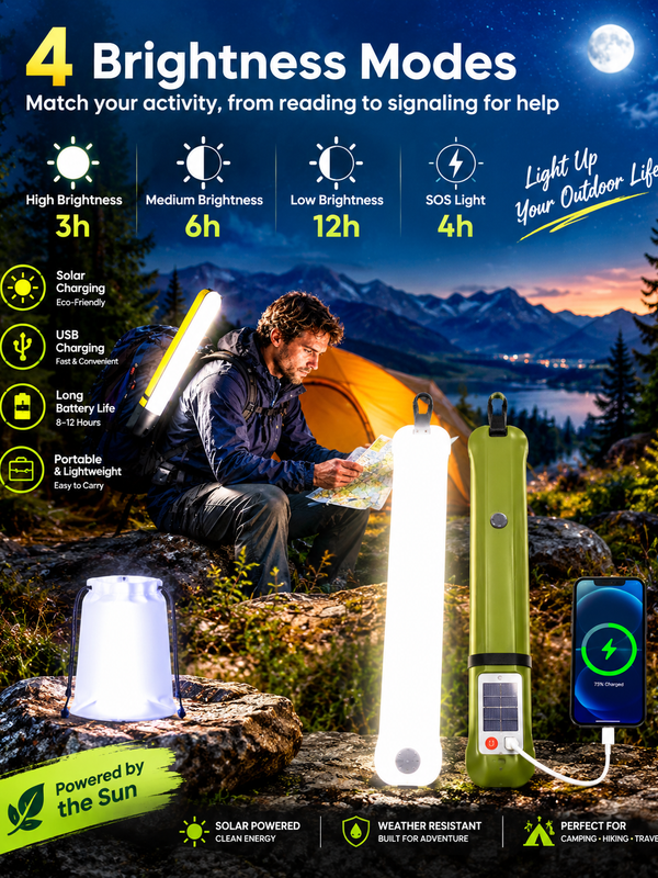Inflatable Solar Camping Light with Power Bank – USB-C