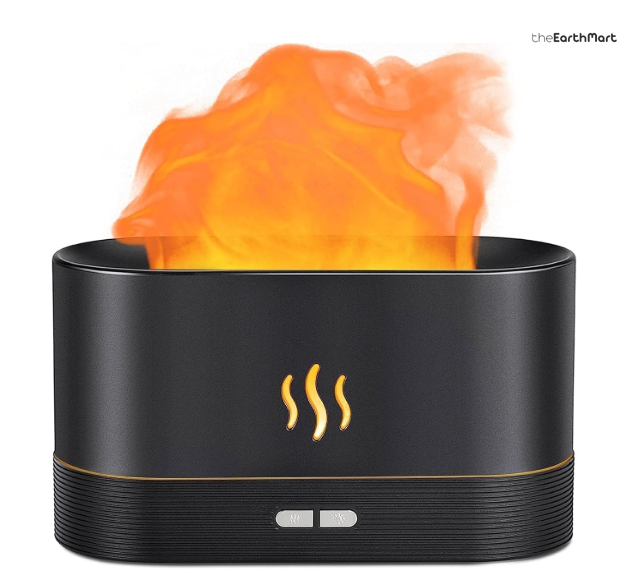 Black flame effect aroma diffuser with glowing flame mist