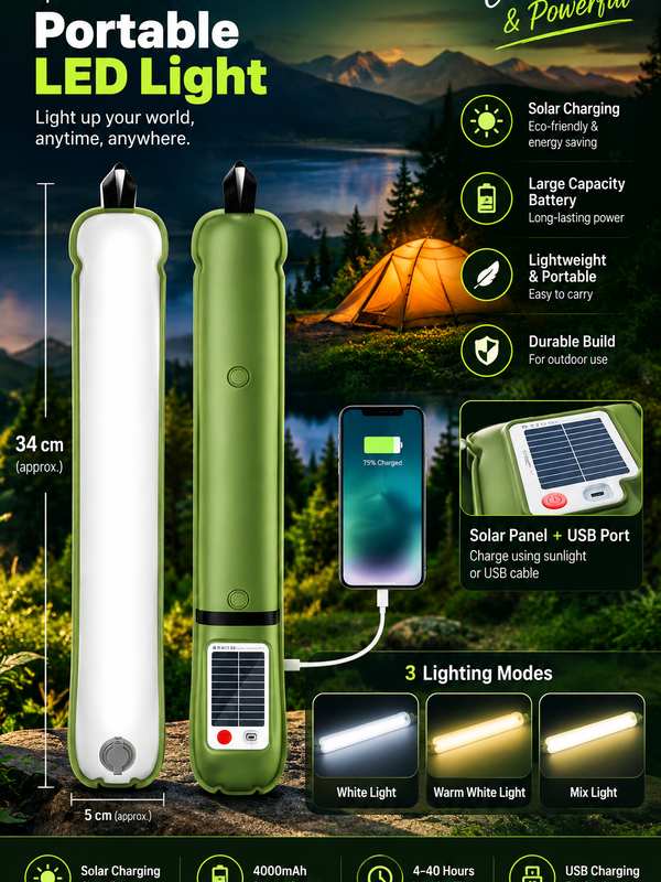 Inflatable Solar Camping Light with Power Bank – USB-C