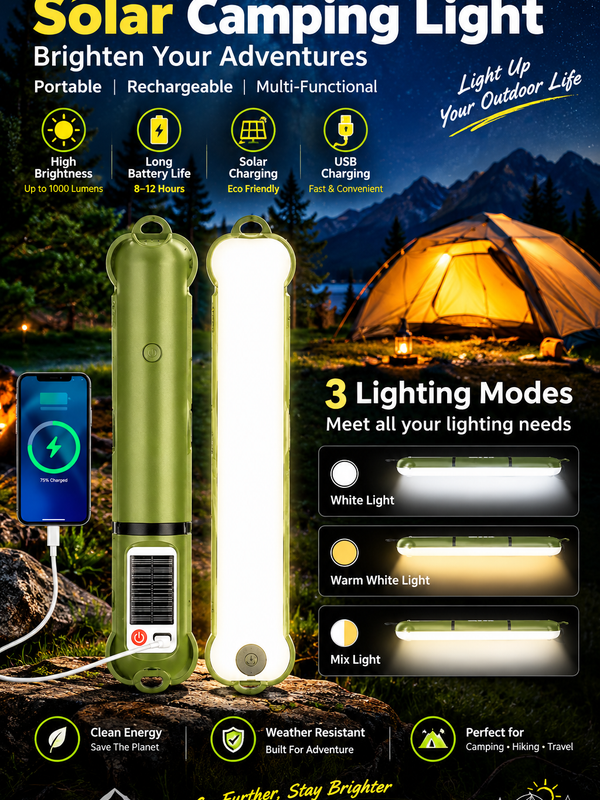 Inflatable Solar Camping Light with Power Bank – USB-C