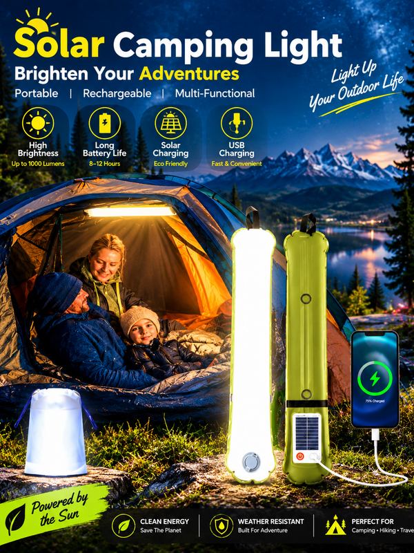 Inflatable Solar Camping Light with Power Bank – USB-C